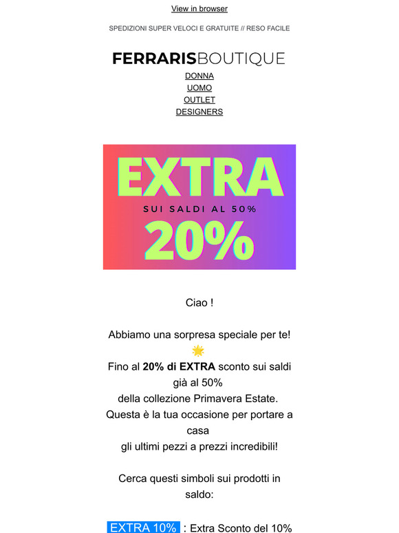 ⚡EXTRA 20% SUI SALDI! ⚡