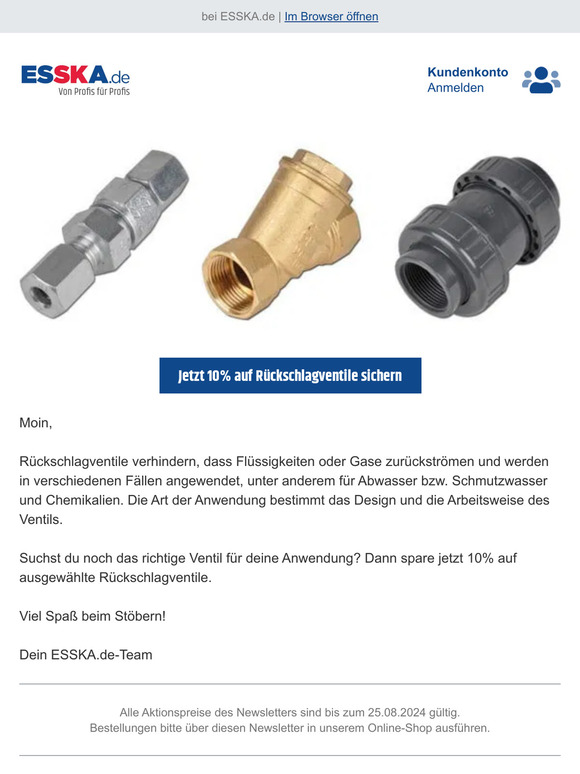 Rückschlagventile im Angebot