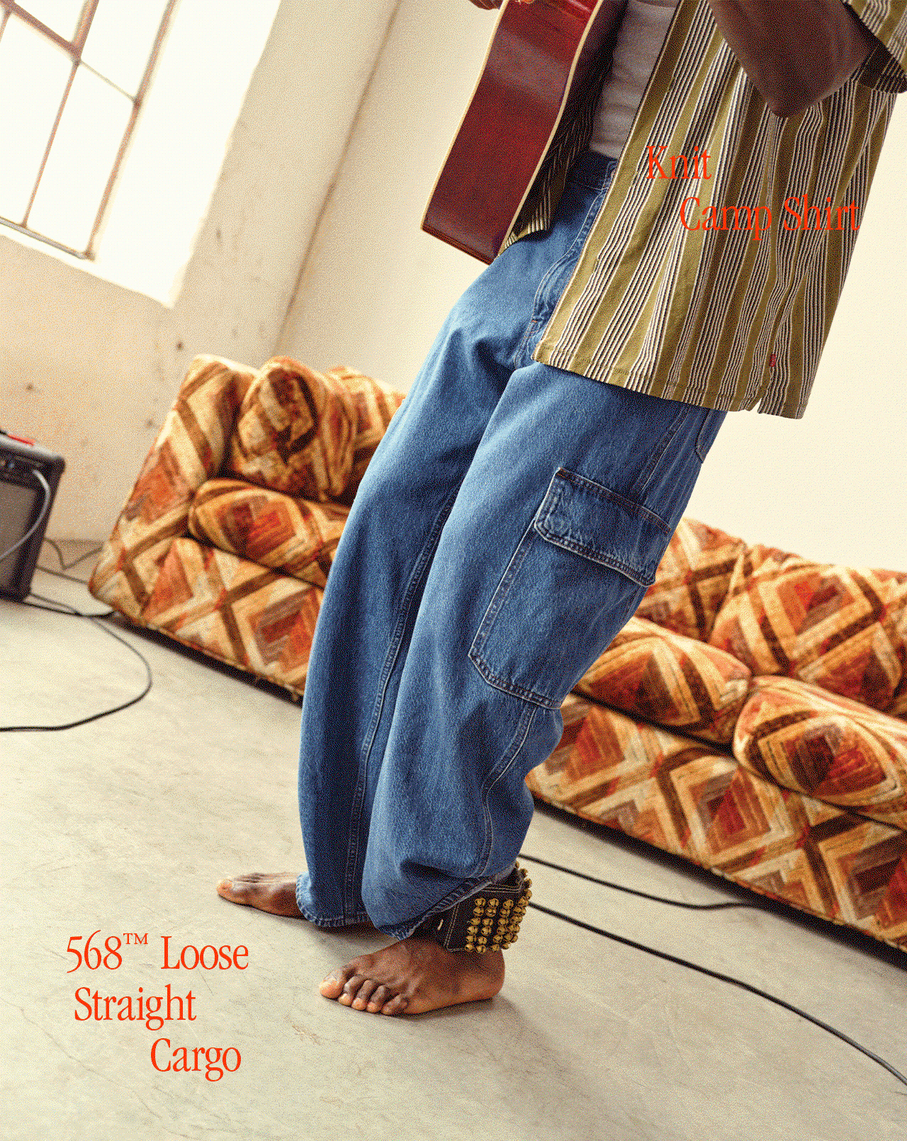 KNIT CAMP SHIRT and  568 LOOSE STRAIGHT CARGO