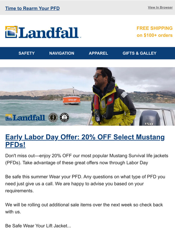 Mustang PFDs 20% OFF @ Landfall