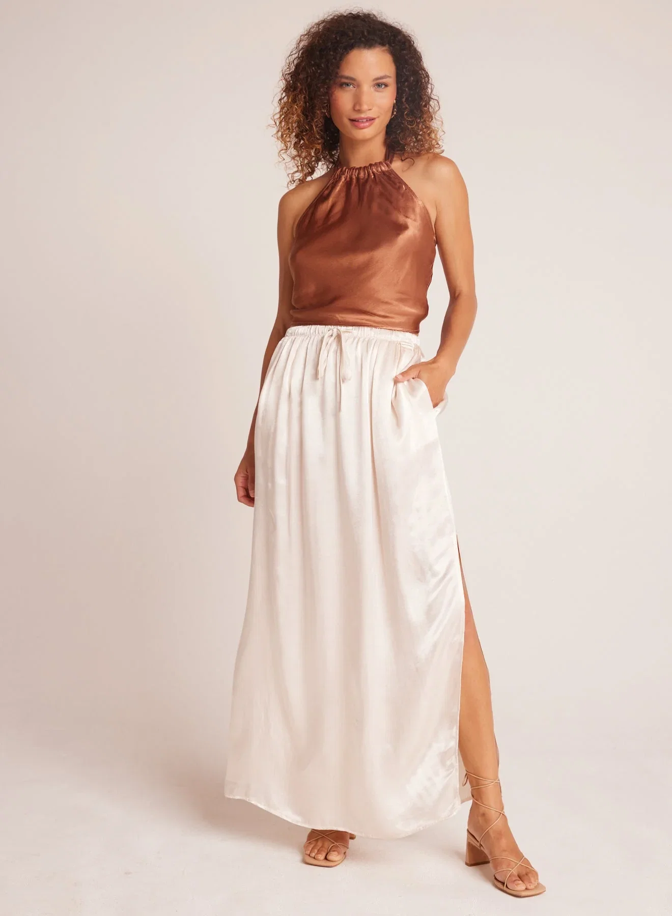 Image of Pleat Front Maxi Skirt - Playa Sand