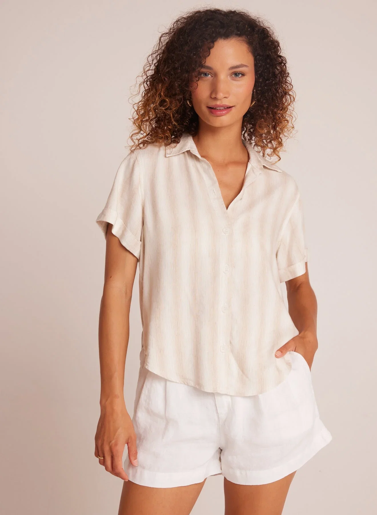 Image of Cuffed Short Sleeve Shirt - Playa Sand Stripe