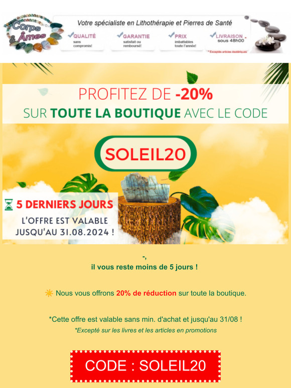 💎 DERNIÈRES CHANCES I Profitez de -20% sur toute la boutique !
