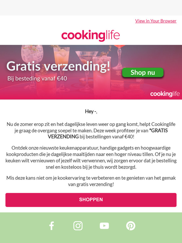 Start het seizoen met GRATIS* verzending bij Cookinglife! 🚚