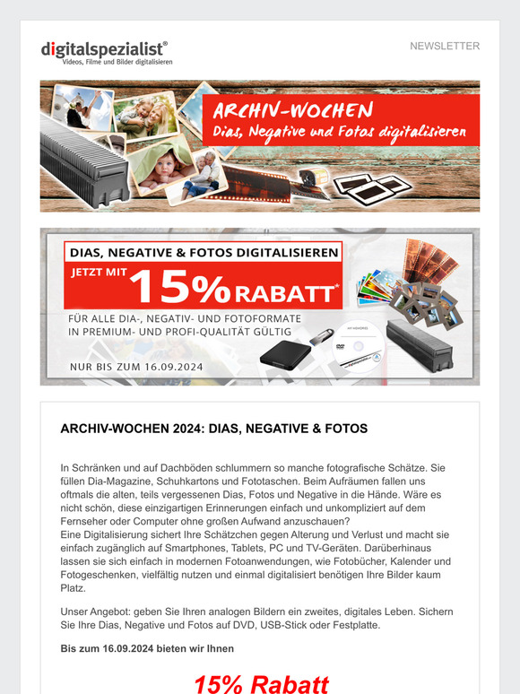 Dias, Negative & Fotos digitalisieren mit 15% Rabatt