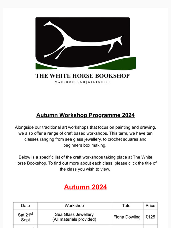 Craft Based Workshops at The White Horse Bookshop