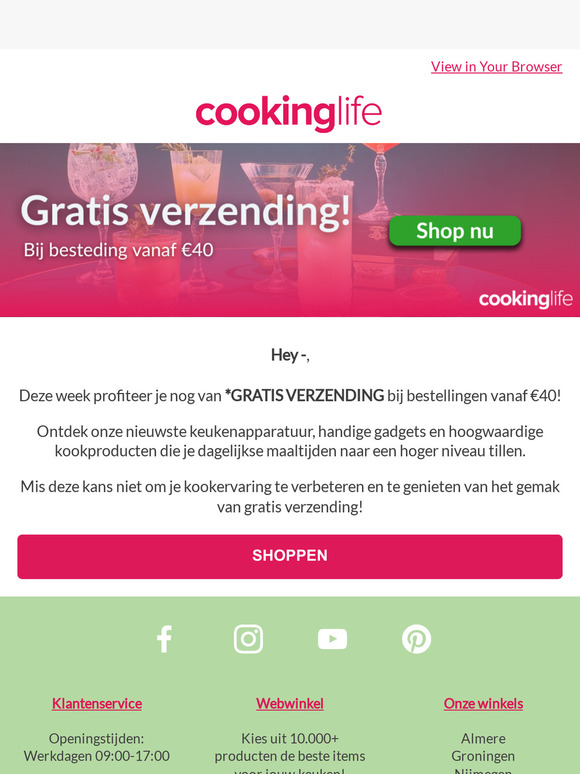 GRATIS verzending bij Cookinglife! 🤩