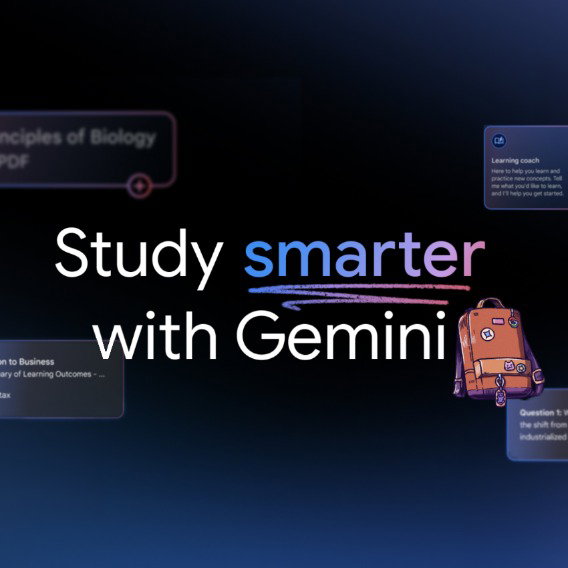 a blue box that with the embedded text “Study smarter with Gemini”