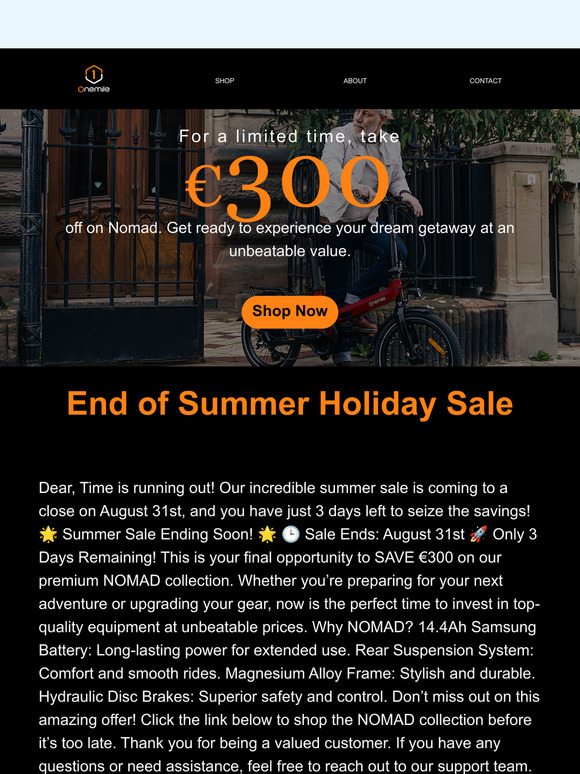 Last Chance: Onemile’s Summer Sale Ends in 3 Days!