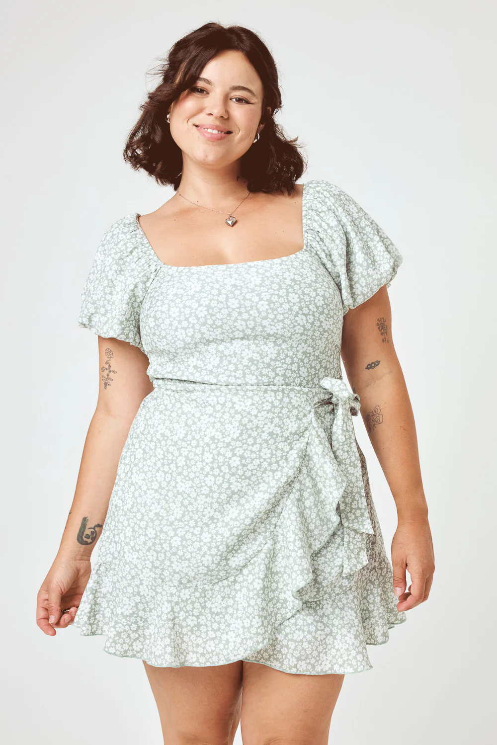 Image of Sage Floral Puff Sleeve Wrap Dress