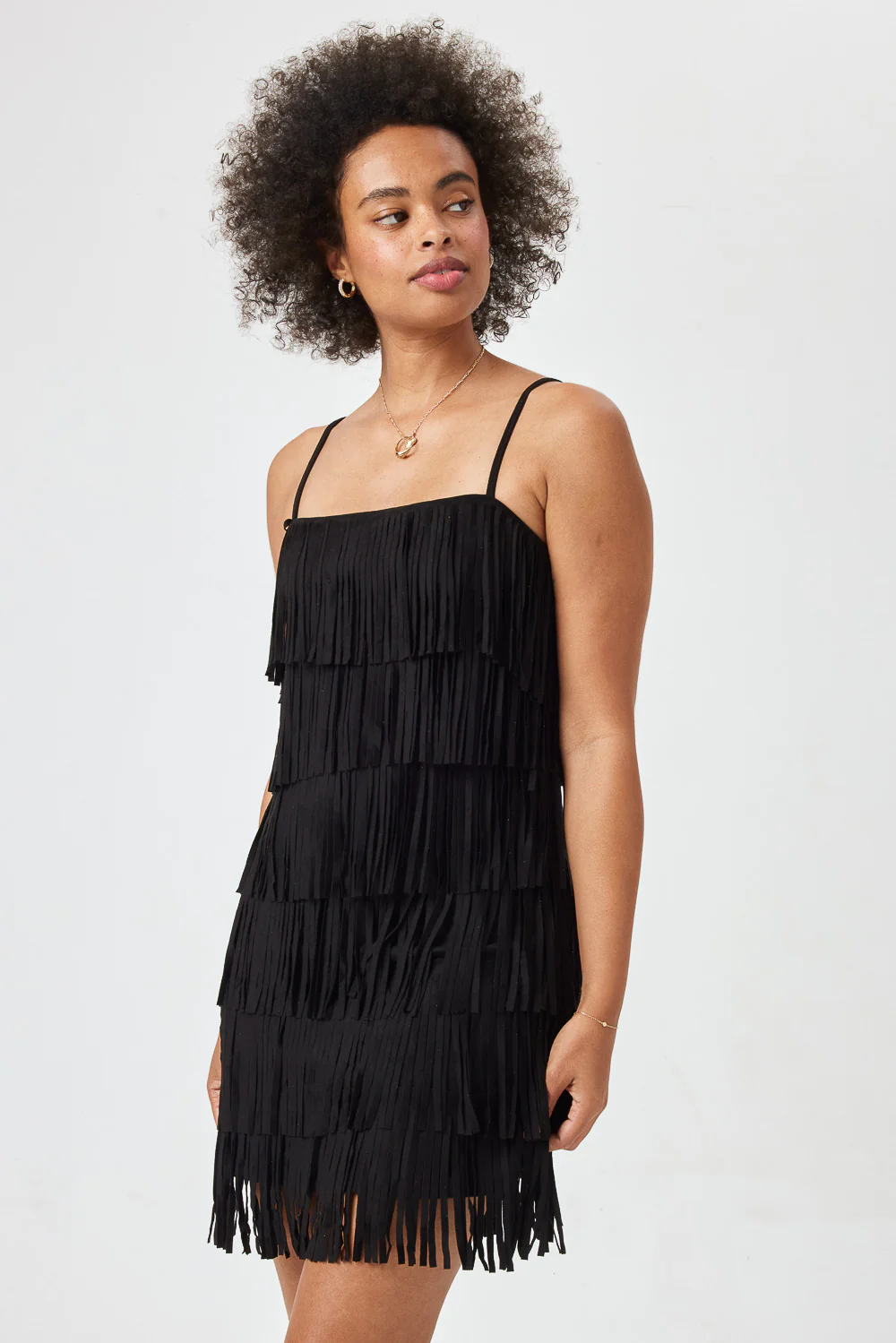 Image of Black Suede Fringe Dress