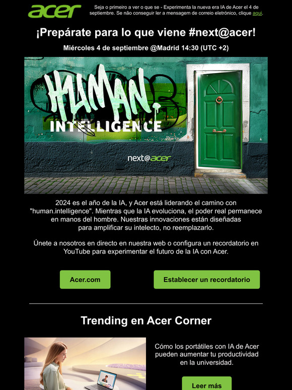 Experimente la nueva era IA de Acer el 4 de septiembre