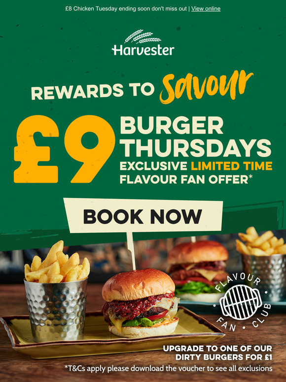 £9 Burger Thursdays, every Thursday, for a limited time only!