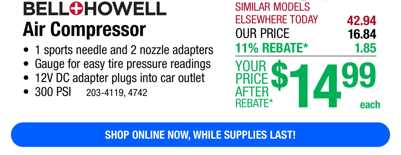 Bell + Howell Air Compressor -ONLY $14.99 After Rebate*!