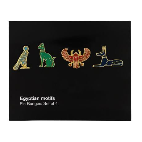 A set of four pin badges based on ancient Egyptian animals