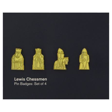 A set of four pin badges based on the Lewis Chessmen