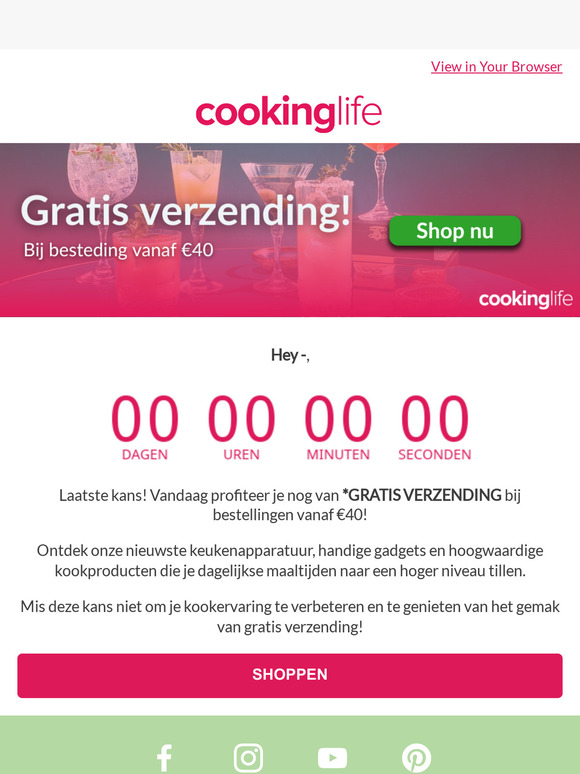 Laatste kans! GRATIS verzending bij Cookinglife! 🤩