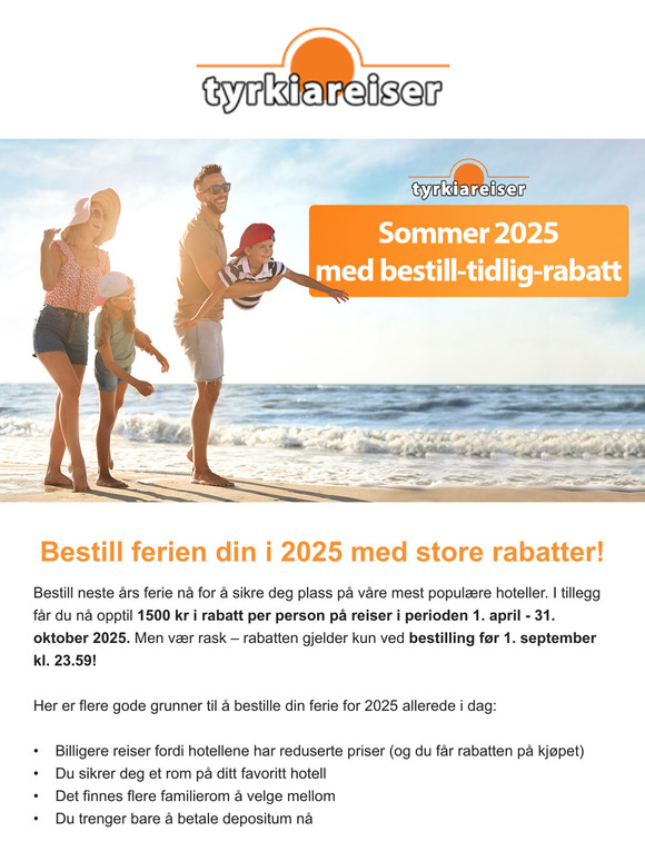 Siste sjanse! 1.500,- i rabatt p.p. ☀️