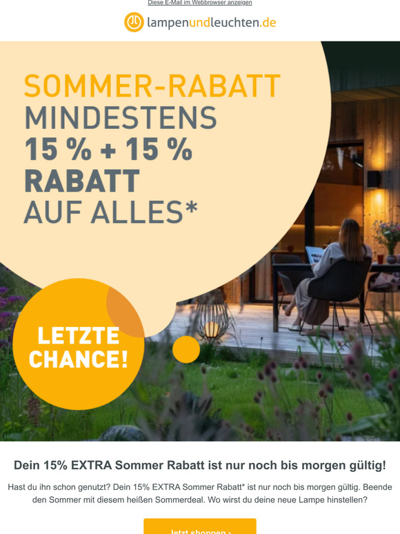 Dein 15% EXTRA Sommer Rabatt läuft morgen ab!