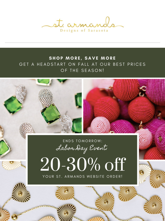 Fall Styles at 20-30% off during our Labor Day Sale