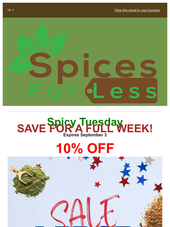 LAST CHANCE! LABOR DAY SALE! SAVE 10% THIS WEEK ON ORDERS!