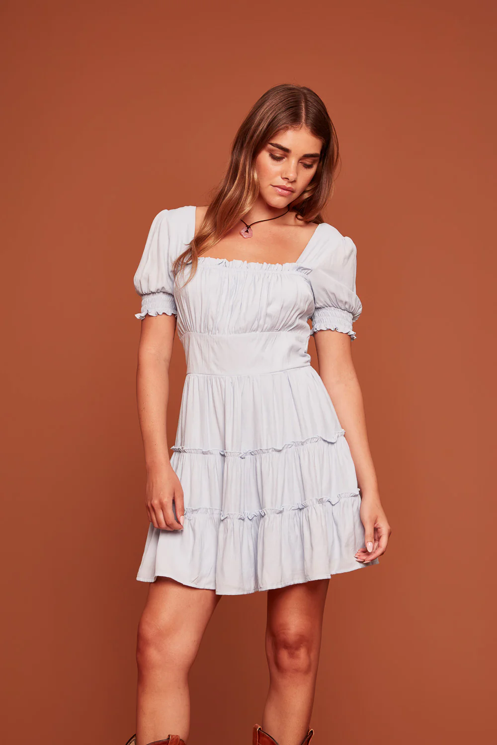 Image of Sky Blue Tiered Dress