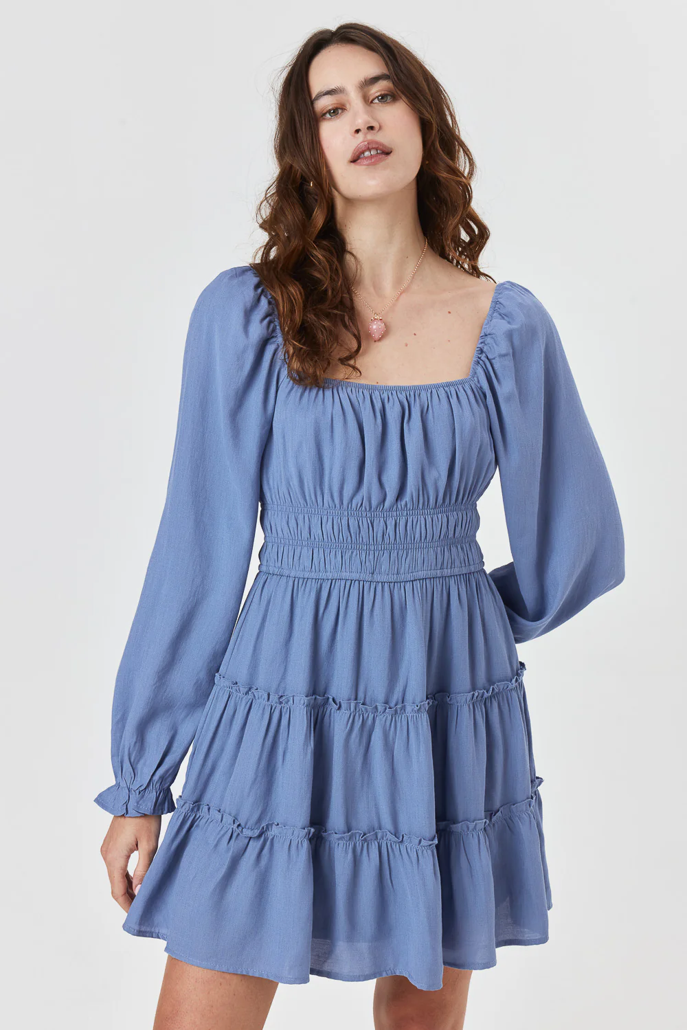 Image of Slate Long Sleeve Ruffle Dress