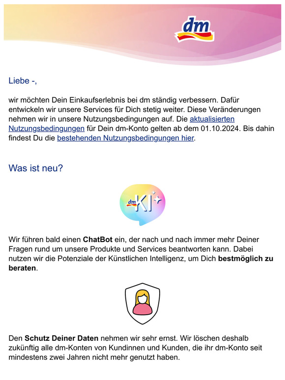 Aktualisierte Nutzungsbedingungen für Dich