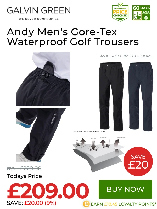 Save £20.00 on Galvin Green Andy Mens Gore-Tex Waterproof Golf Trousers