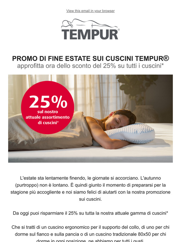 Privati_Promo di fine estate -25% sui cuscini TEMPUR