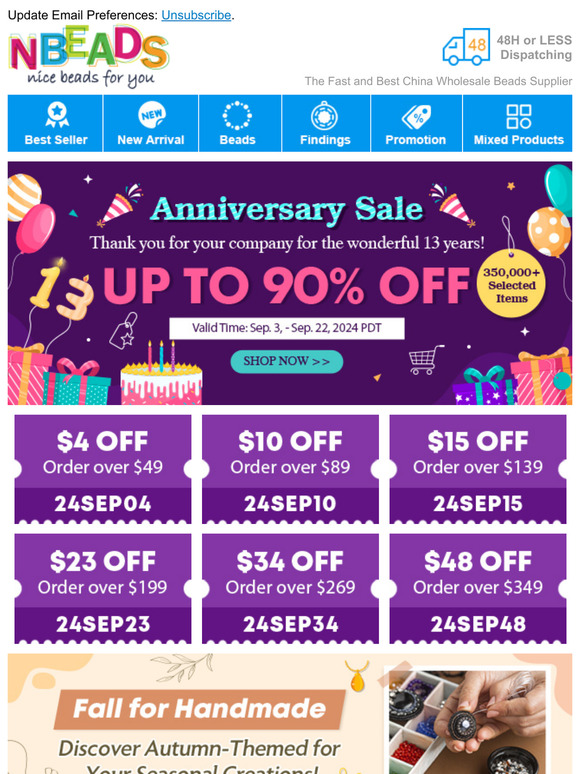13th Anniversary Sale! UP TO 90% OFF +  Shipping Discount