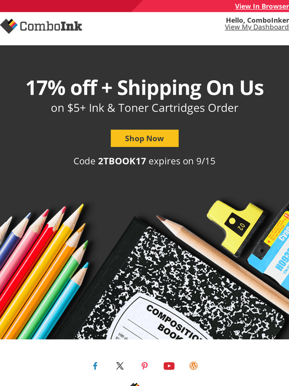 Your  ink order with 17% off is ready now.