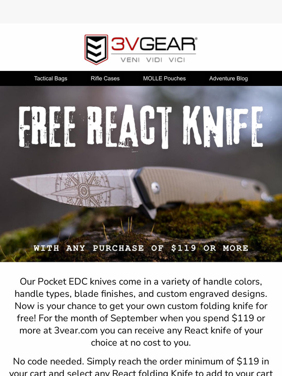 Now's Your Chance To Get A FREE React Custom Folding Knife!