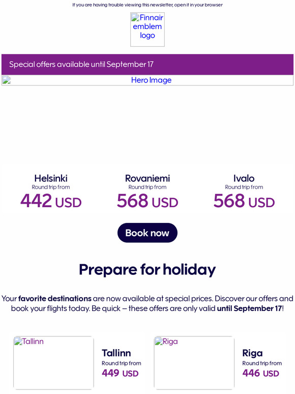 Special flights offers until September 17