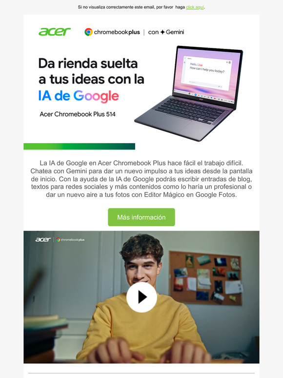 Acer Chromebook Plus - Da rienda suelta a tus ideas con la IA de Google