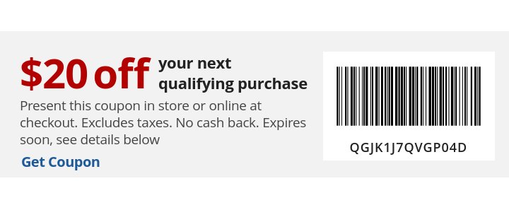 Your $20 off coupon code.