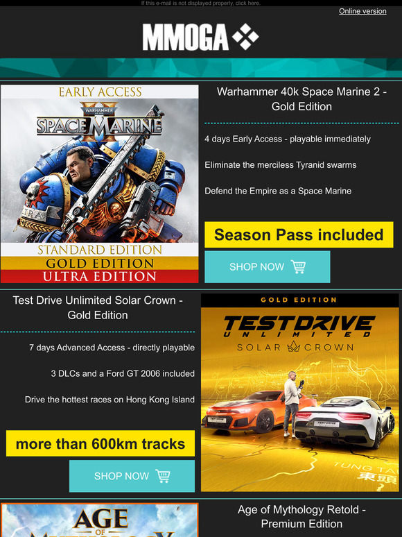 MMOGA - Warhammer 40k Space Marine 2! Test Drive Unlimited Solar Crown! Age of Mythology Retold!