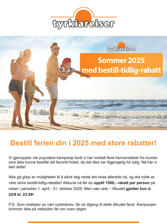  Bestill 2025 med stor rabatt! ☀️