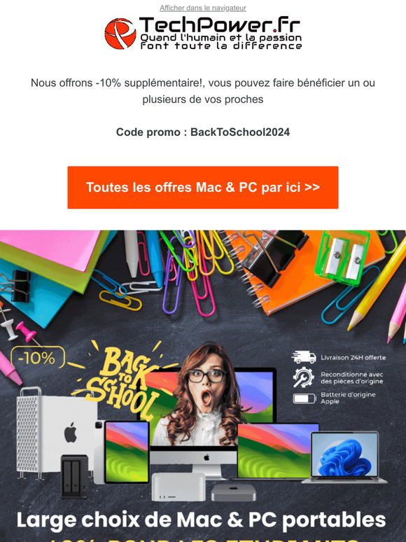 Offre spéciale rentrée : jusqu'à -80% sur une sélection de Mac et PC