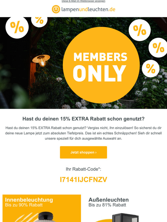 Vergiss deinen 15% EXTRA Rabatt nicht!