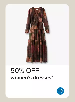 Image of a brown dress. 50% off women's dresses.