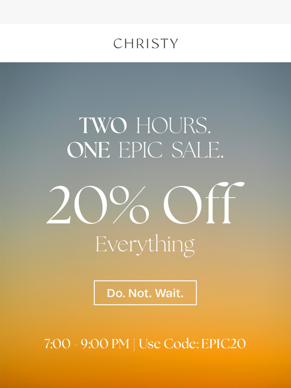 Enjoy 20% Off Sitewide For The Next Few Hours