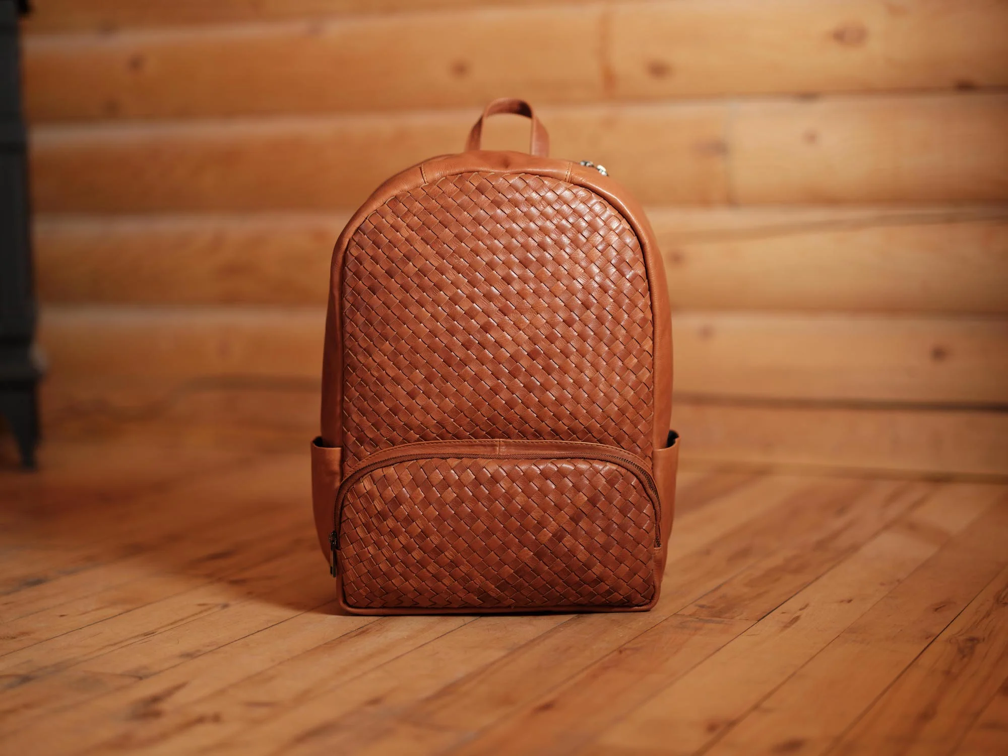 Image of Woven Leather Backpack