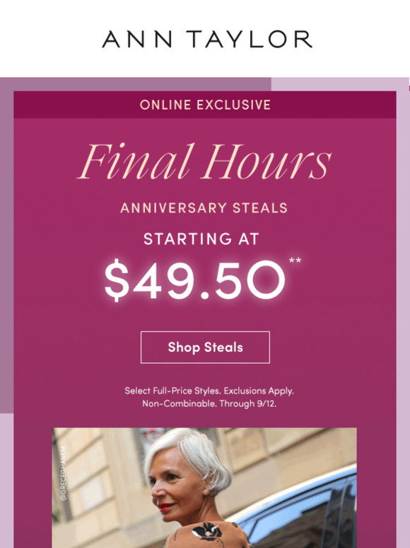 Ann Taylor Email Newsletters: Shop Sales, Discounts, and Coupon Codes
