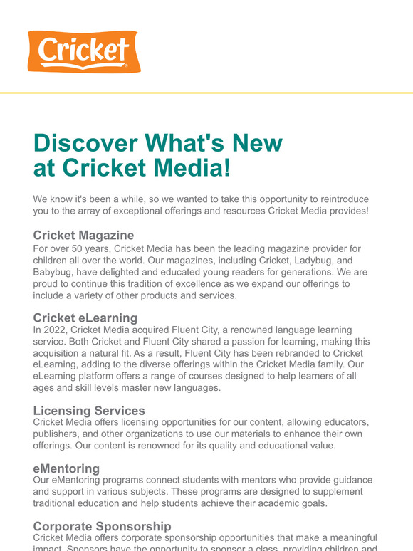 Discover What's New at Cricket Media!