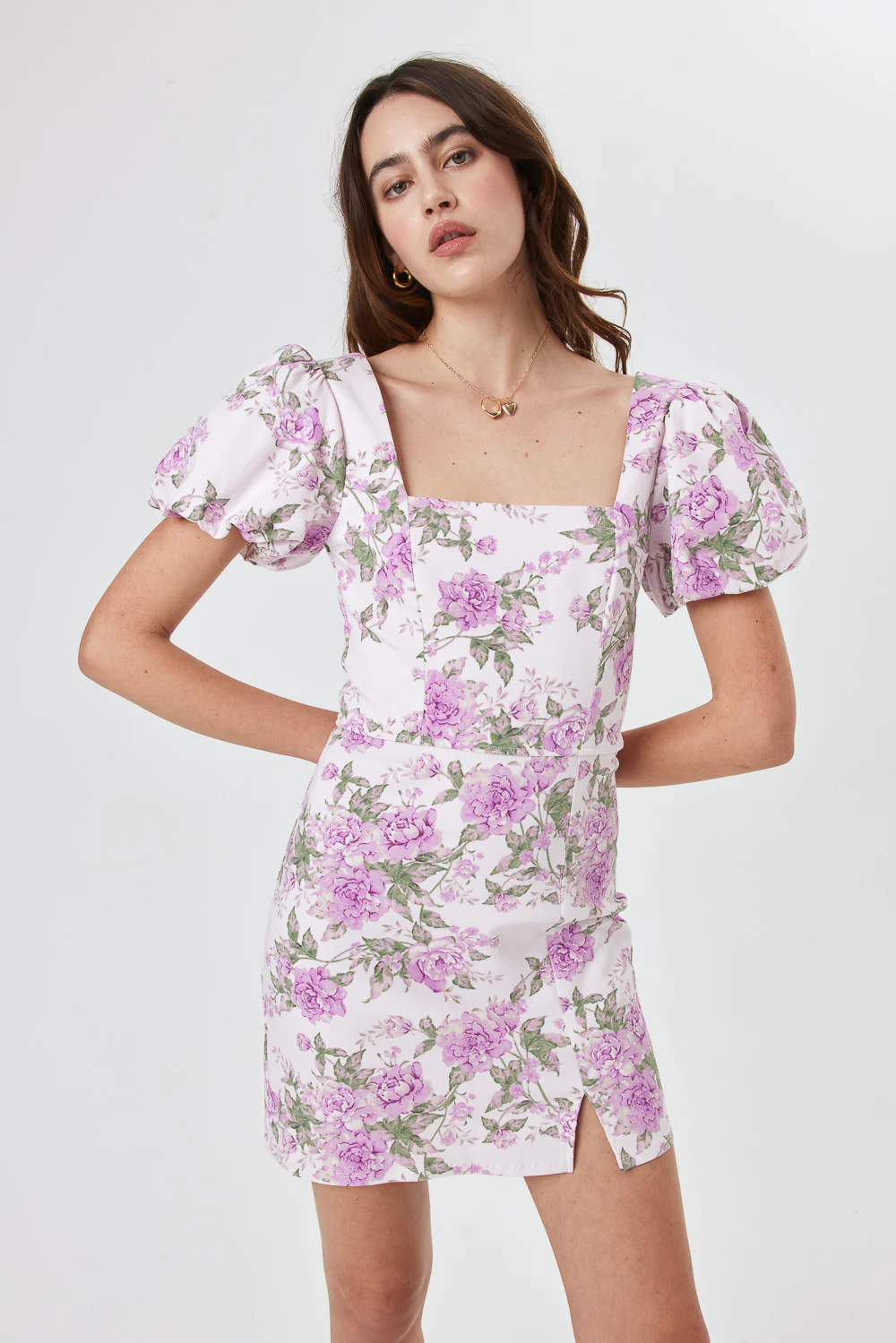Image of Pink Floral Puff Sleeve Dress
