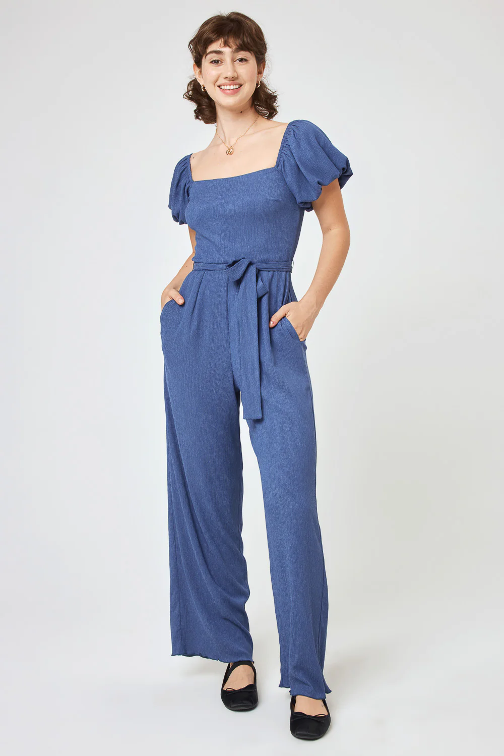 Image of Blue Indigo Tie Waist Jumpsuit