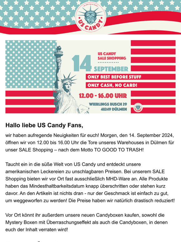 Schnäppchenalarm: US Candy Warehouse SALE am 14.09.24! 🍭💸