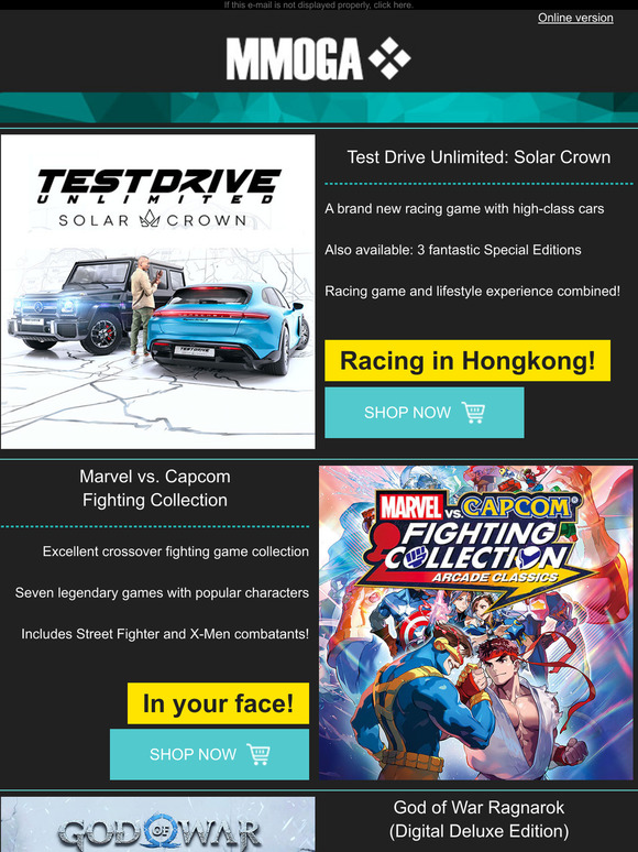 MMOGA - Test Drive Unlimited Solar Crown! Marvel vs. Capcom Fighting Collection! God of War Ragnarok!