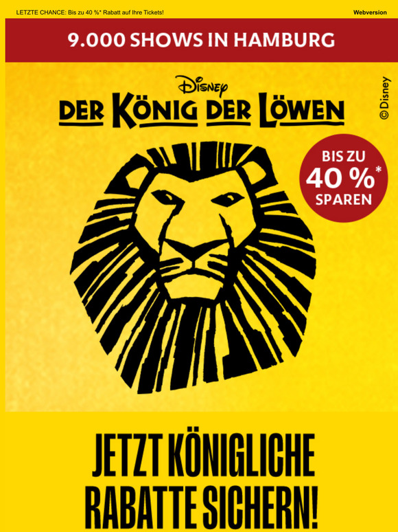 LETZTE CHANCE: Bis zu 40 %* Rabatt auf Ihre Tickets!